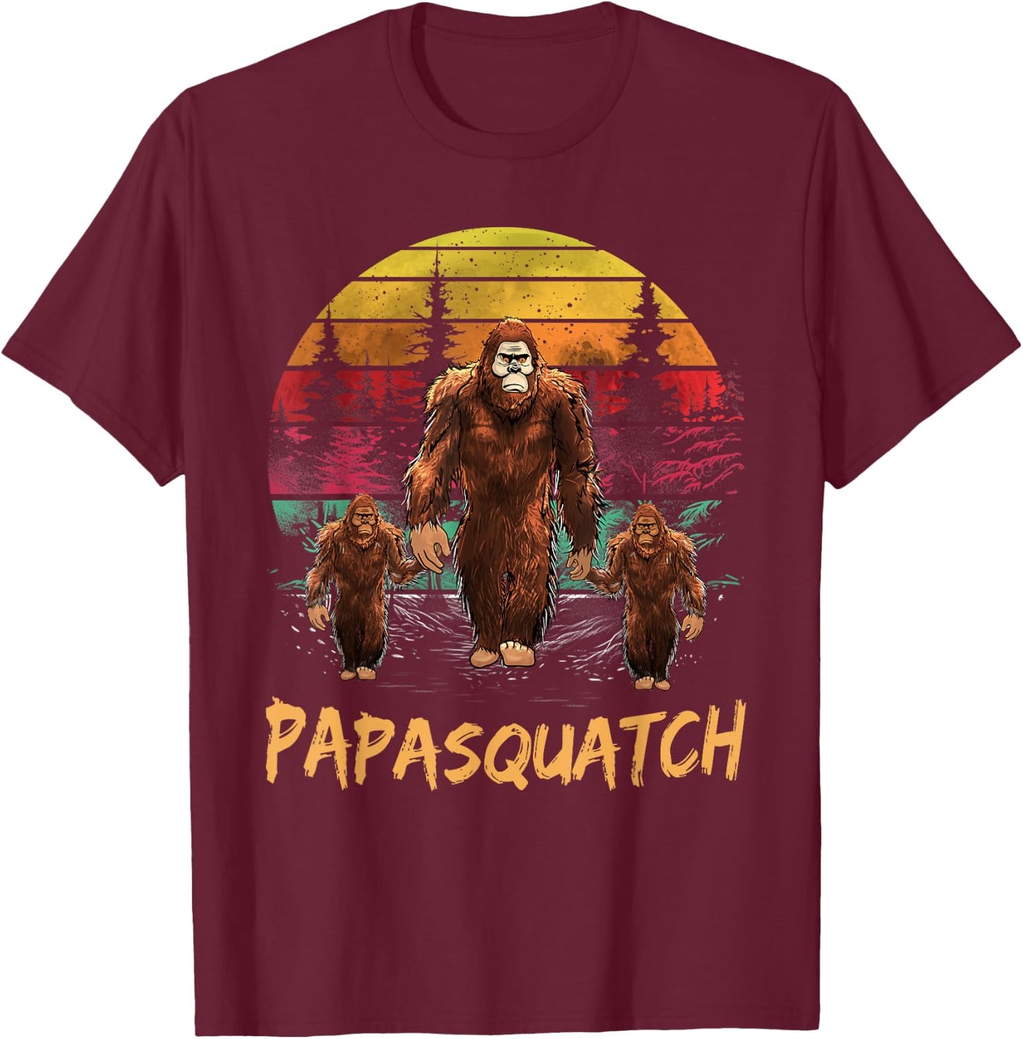 Papa Squatch Retro Bigfoot Dad Sasquatch Yeti Fathers day T-Shirt - T-Shirt | Maroon