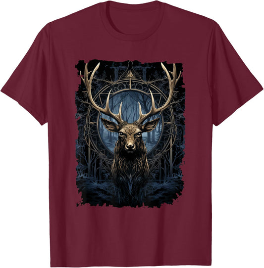 Magical Deer - Nature-Inspired Graphic T-Shirt - T-Shirt | Maroon