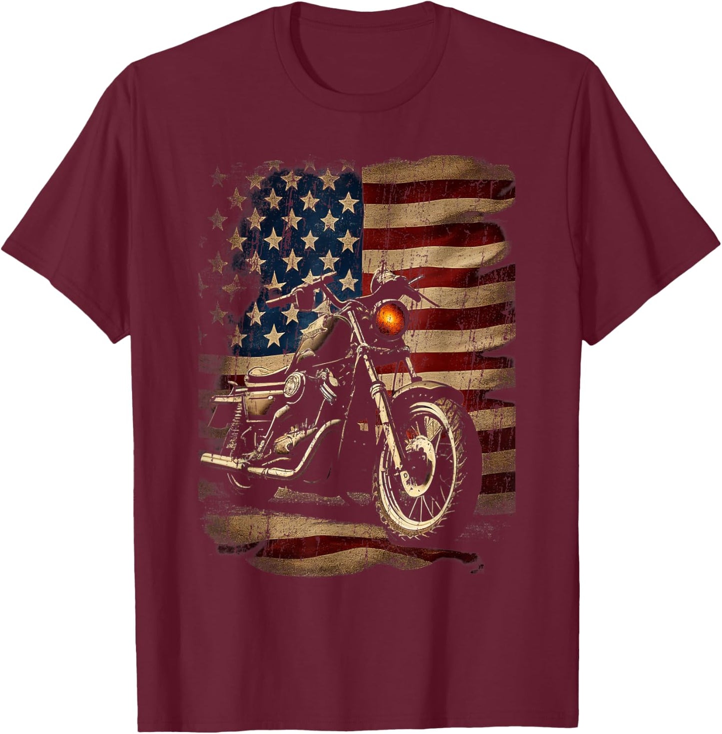 USA Motorcycle Flag T-Shirt - T-Shirt | Maroon