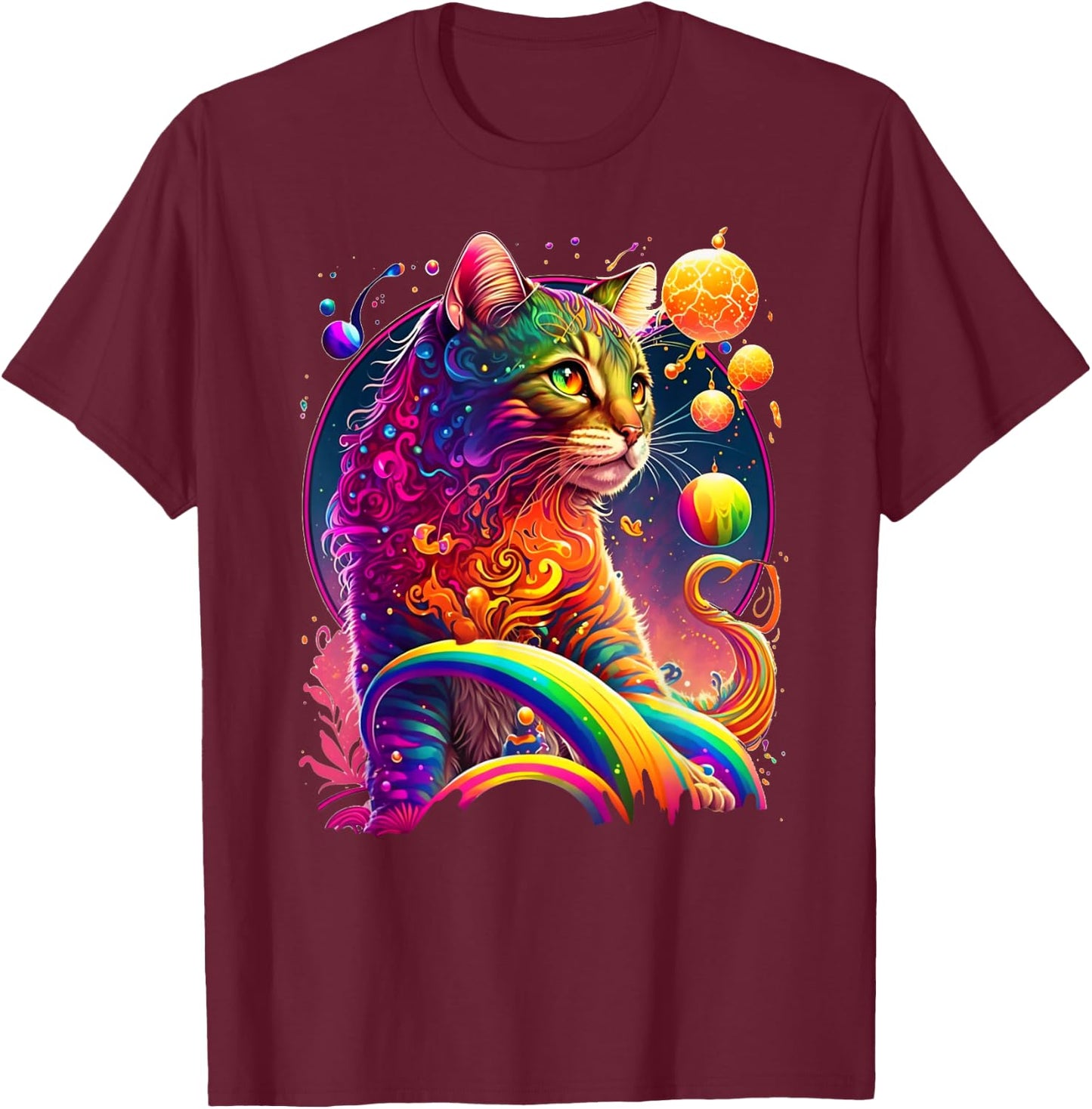 Colorful Rainbow Cat Graphic Men Women Kids T-Shirt - T-Shirt | Maroon