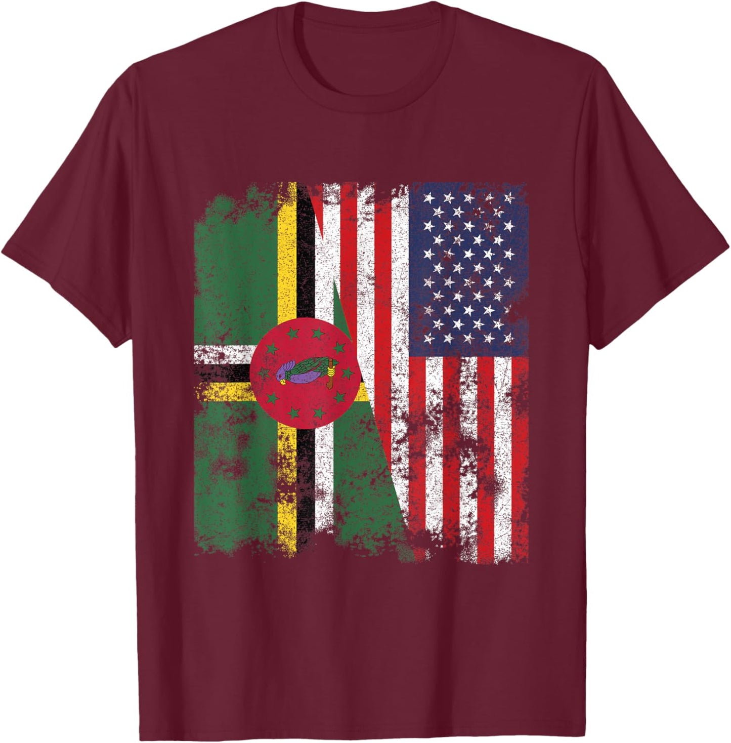 Dominica USA Flag Distressed - Half American Kids Men T-Shirt - T-Shirt | Maroon