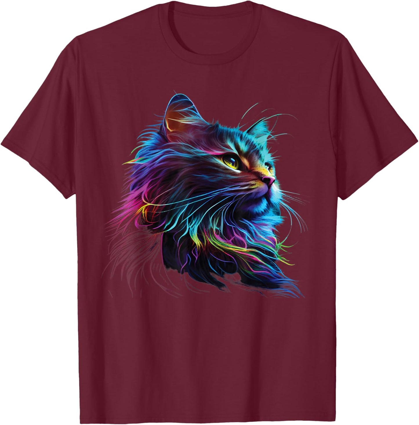 Cute Colorful Cat for Kitten Lovers Art Kitty Cats T-Shirt - T-Shirt | Maroon