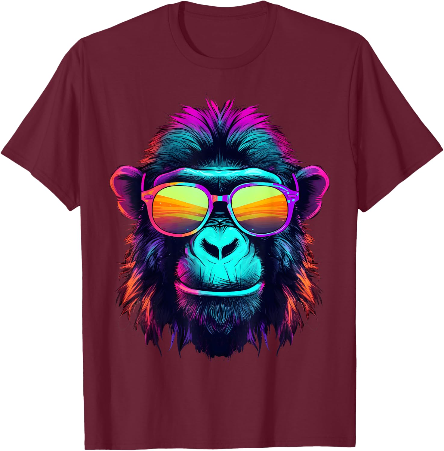 Cool Chimp with Sunglasses. T-Shirt - T-Shirt | Maroon