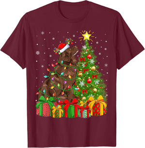 Xmas Tree Lighting Santa Newfoundland Dog Christmas Men Women Kids T-Shirt - T-Shirt | Maroon