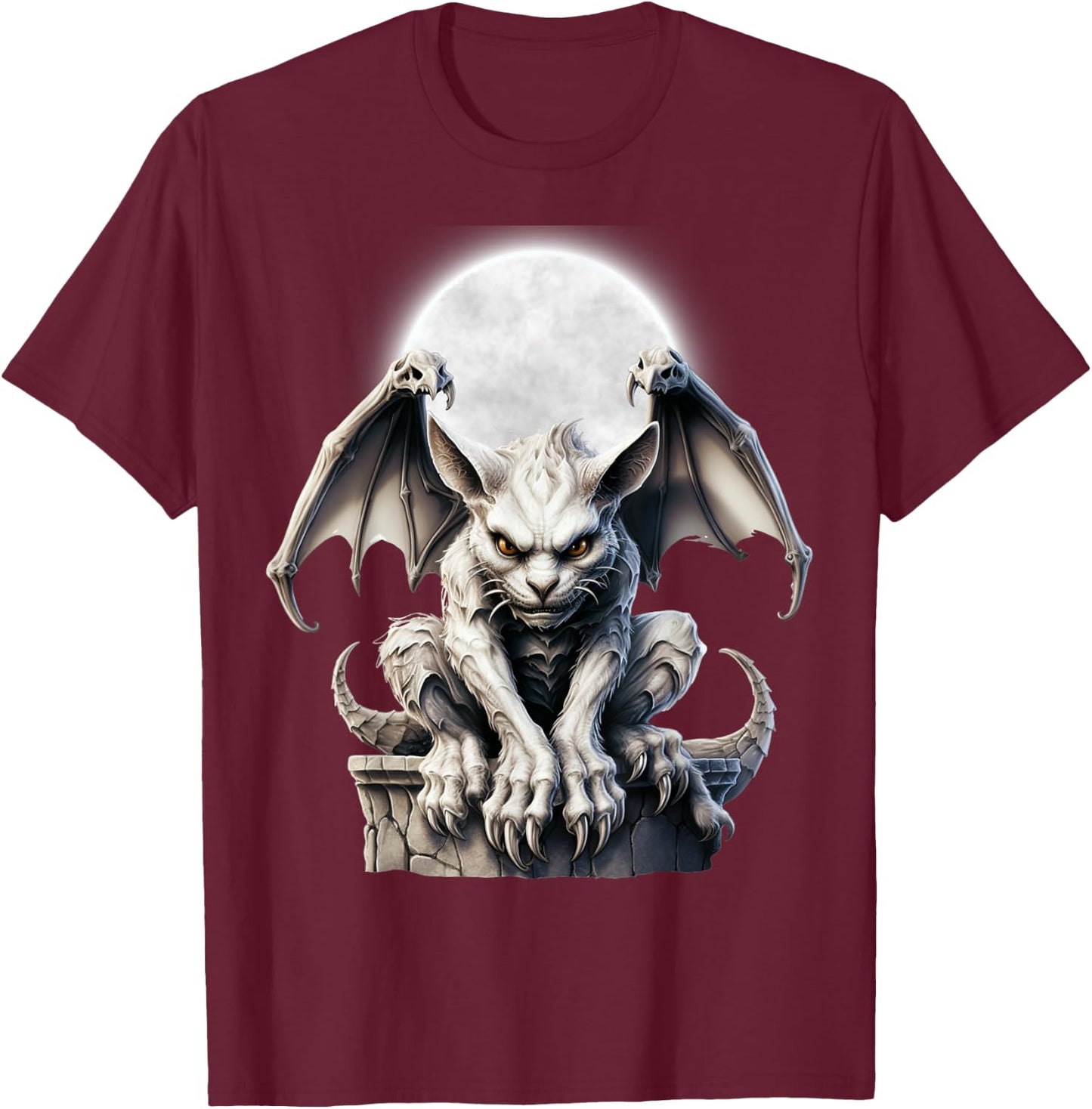 Halloween Gothic Winged Gargoyle Goth Fantasy Moon T-Shirt - T-Shirt | Maroon