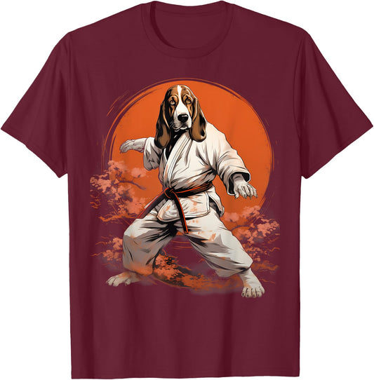 MMA Basset Hound Dog Karate T-Shirt - T-Shirt | Maroon