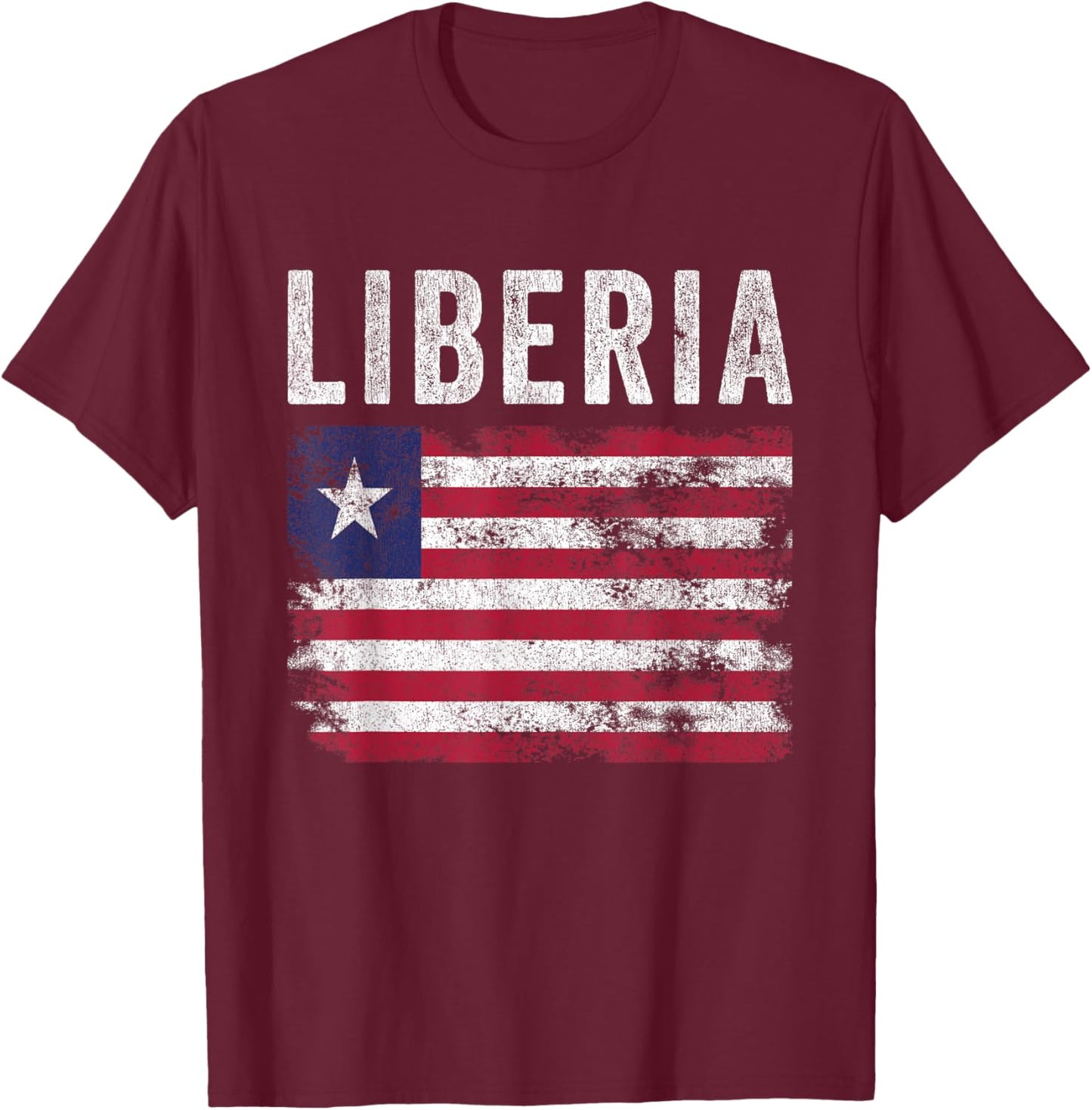 Liberia Flag Distressed - Men Women Kids - Liberian Flag T-Shirt - T-Shirt | Maroon