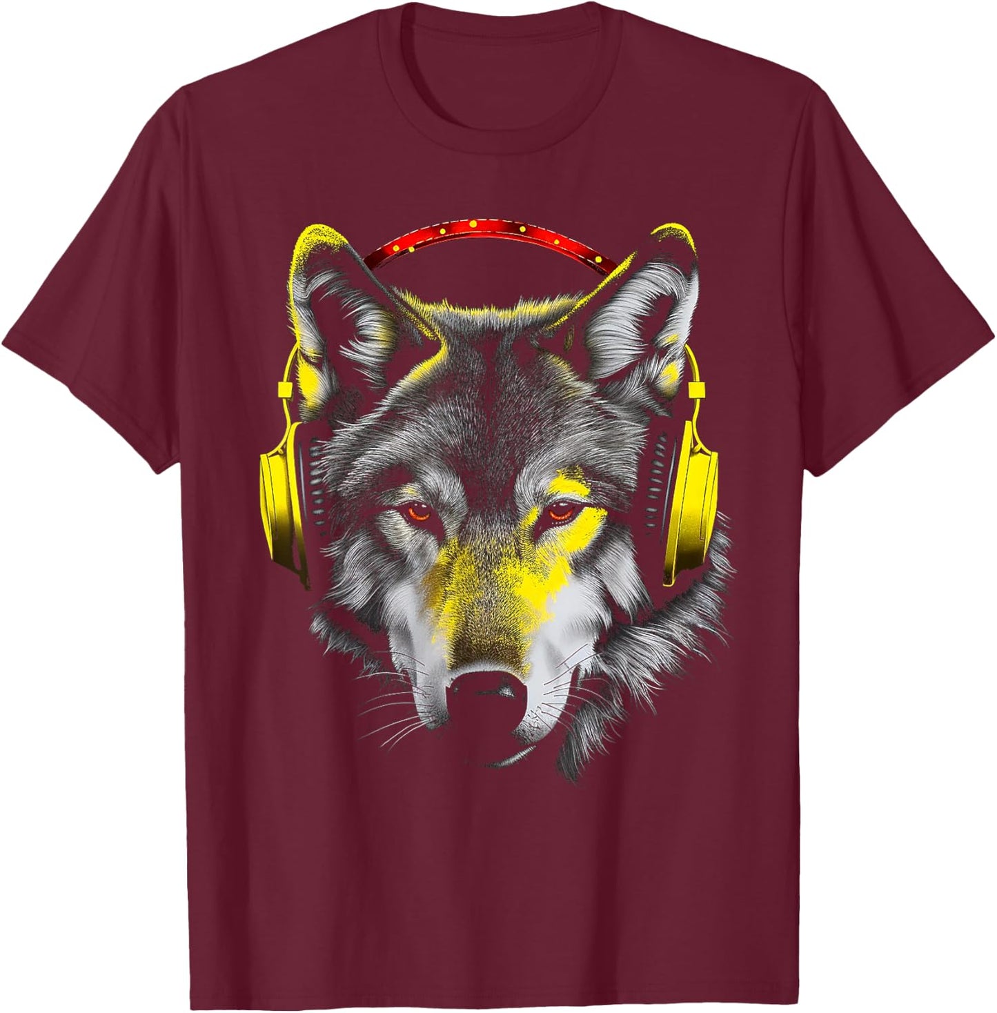 Wolf Headphones Artwork | Animal Music Wolf T-Shirt - T-Shirt | Maroon