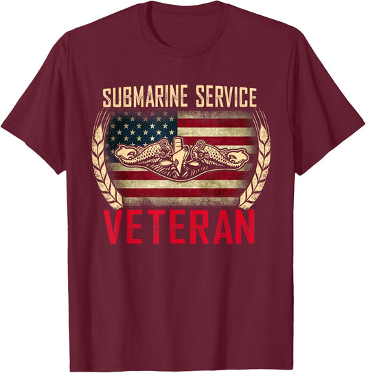 U.S Military Submarines Service Veteran Patriotic Men T-Shirt - T-Shirt | Maroon