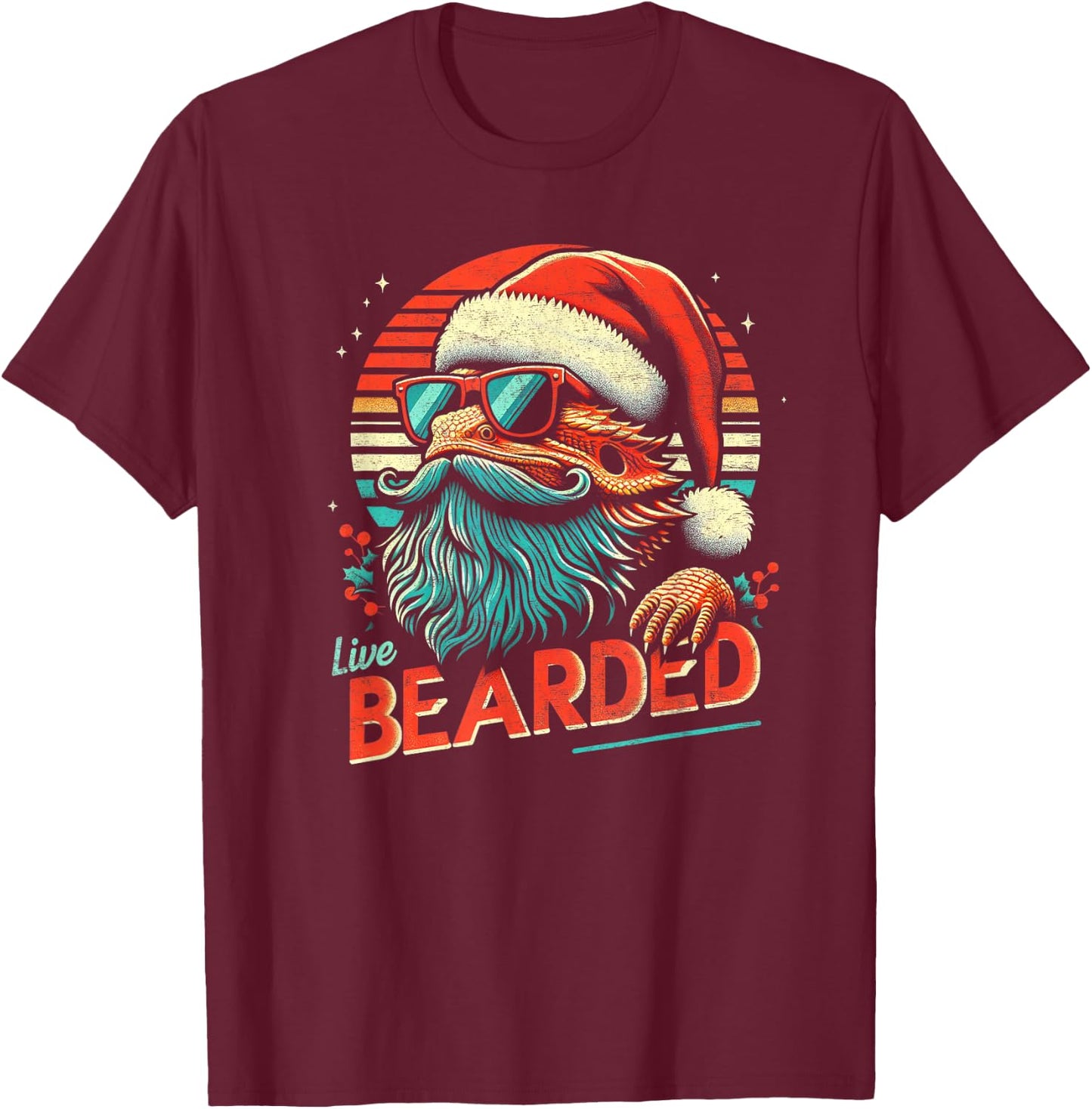 Bearded Dragon Sunglasses Live Bearded Funny Christmas T-Shirt - T-Shirt | Maroon