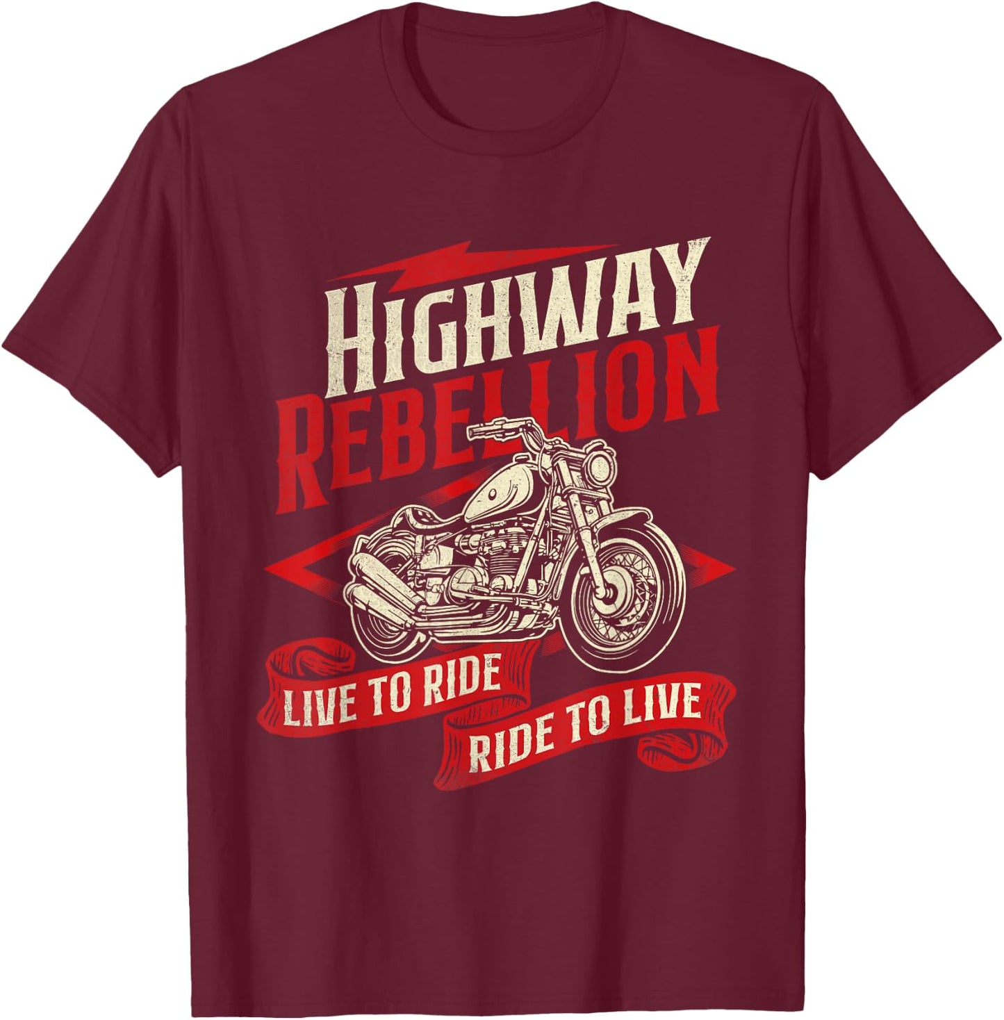 Highway Rebellion - Racing Motorcycling Rider Biker Riding T-Shirt - T-Shirt | Maroon