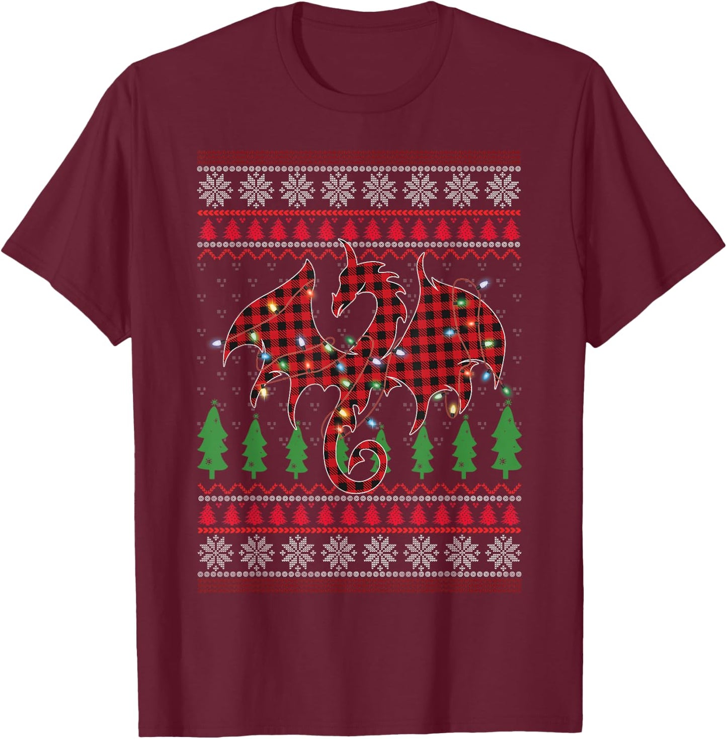Zodiac Dragon Ugly Sweater Christmas Lights Dragon Lover T-Shirt - T-Shirt | Maroon
