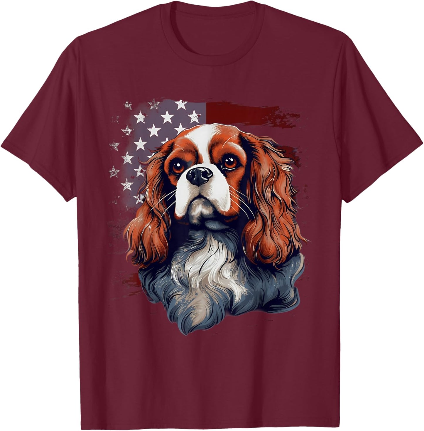 4th Of July US Flag Cavalier King Charles Spaniel Dog T-Shirt - T-Shirt | Maroon