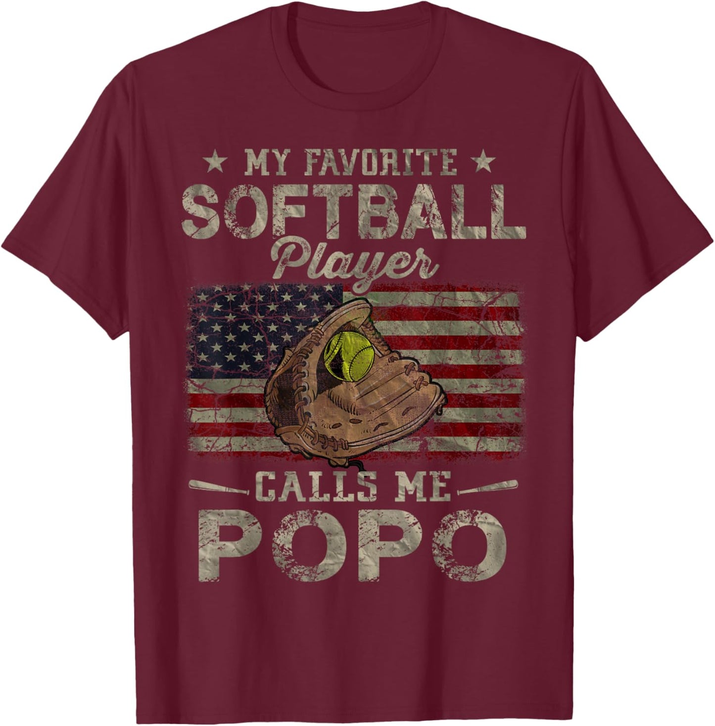 My Favorite Softball Player Calls Me Popo Father's Day T-Shirt - T-Shirt | Maroon