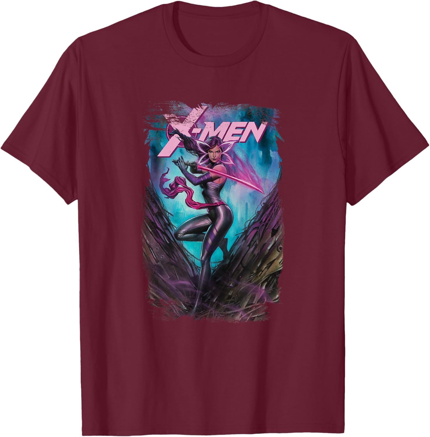 Marvel X-Men Psylocke Wielding Sword Vintage Poster T-Shirt - T-Shirt | Maroon
