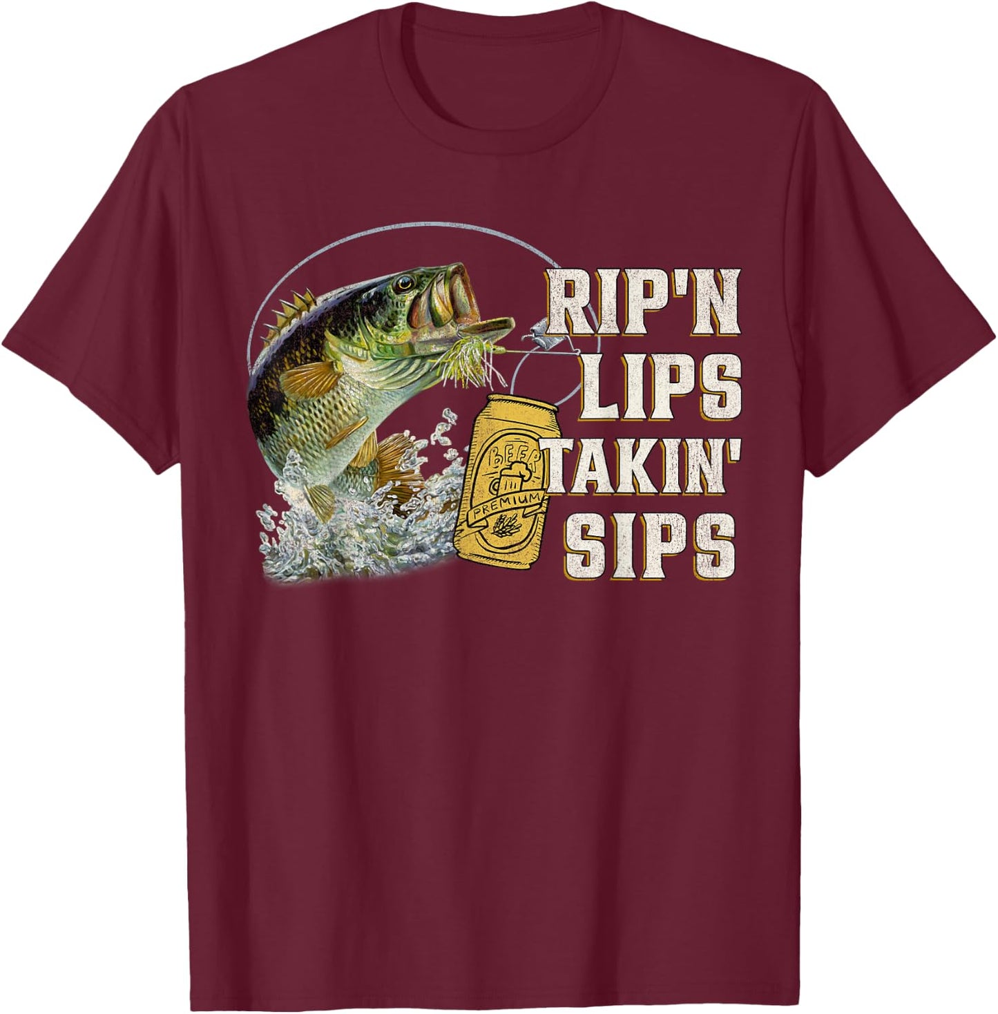 Rip'n Lips Talking Sips Funny Fishing - Men's Black Short Sleeve - Small - Fishing T-Shirt - T-Shirt | Maroon