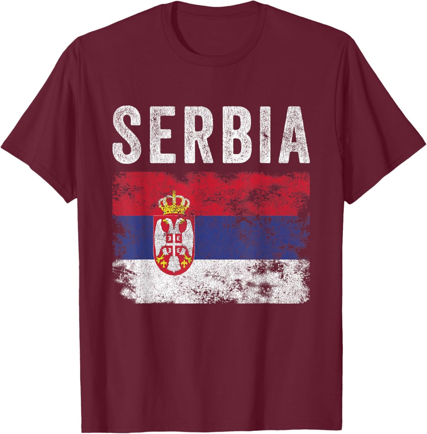 Serbia Flag Distressed - Men Women Kids - Serbian Flag T-Shirt - T-Shirt | Maroon