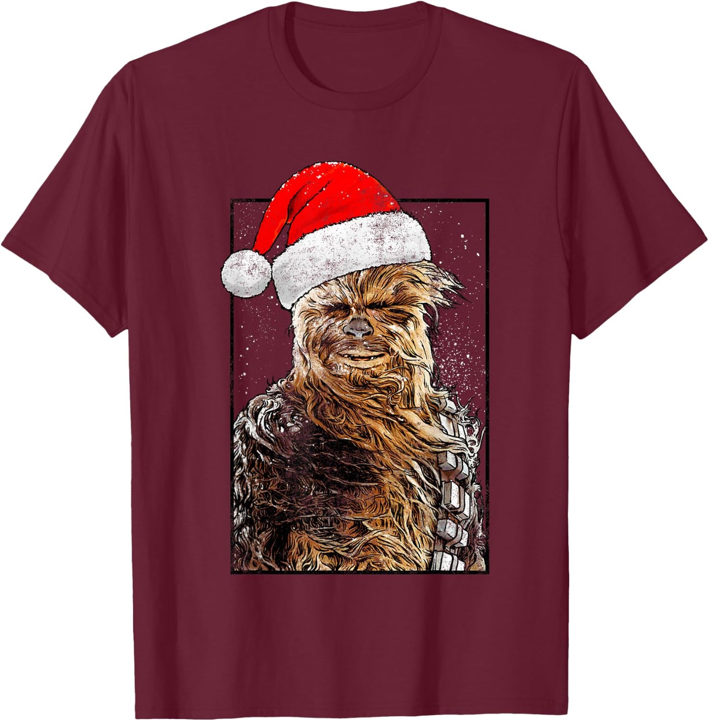 Star Wars Christmas Santa Chewbacca Windswept Movie Panel T-Shirt - T-Shirt | Maroon