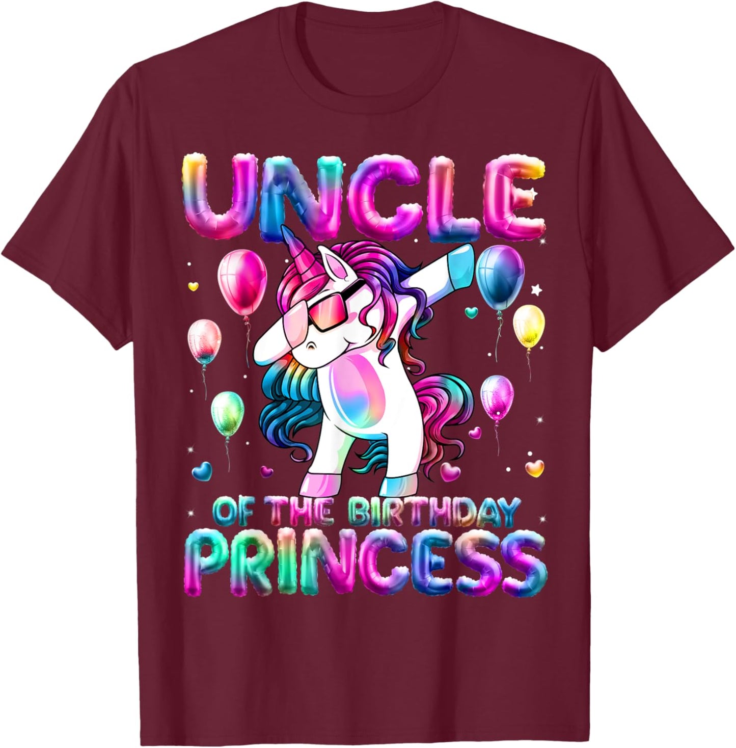 Uncle of the Birthday Princess Girl Dabbing Unicorn Uncle T-Shirt - T-Shirt | Maroon