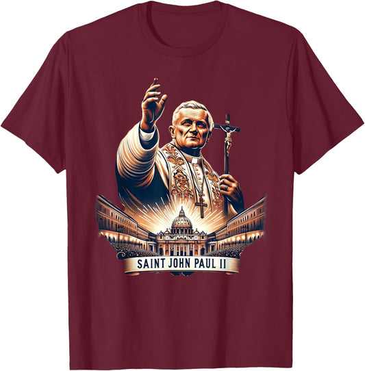 Saint John Paul II Catholic T-Shirt - T-Shirt | Maroon