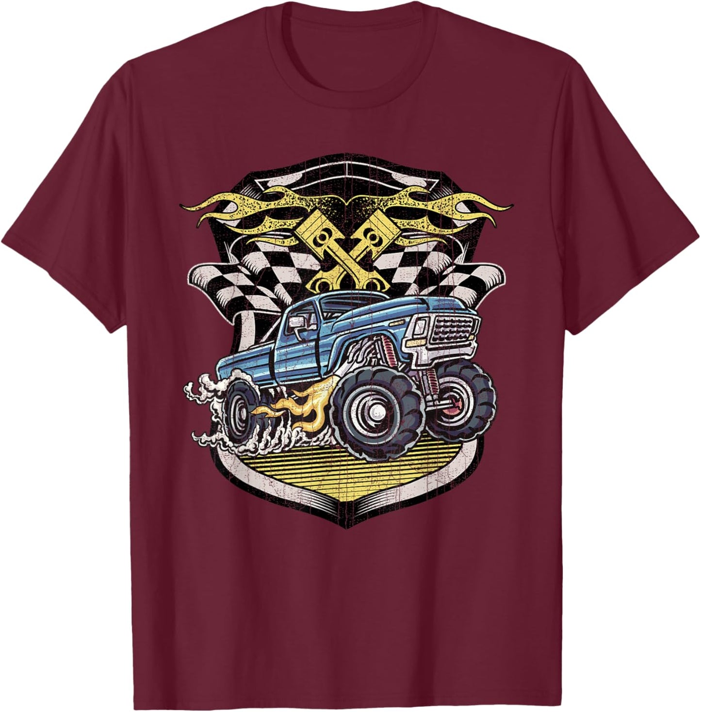Monster Truck Shirt Retro Distressed Vintage Monster Truck T-Shirt - T-Shirt | Maroon