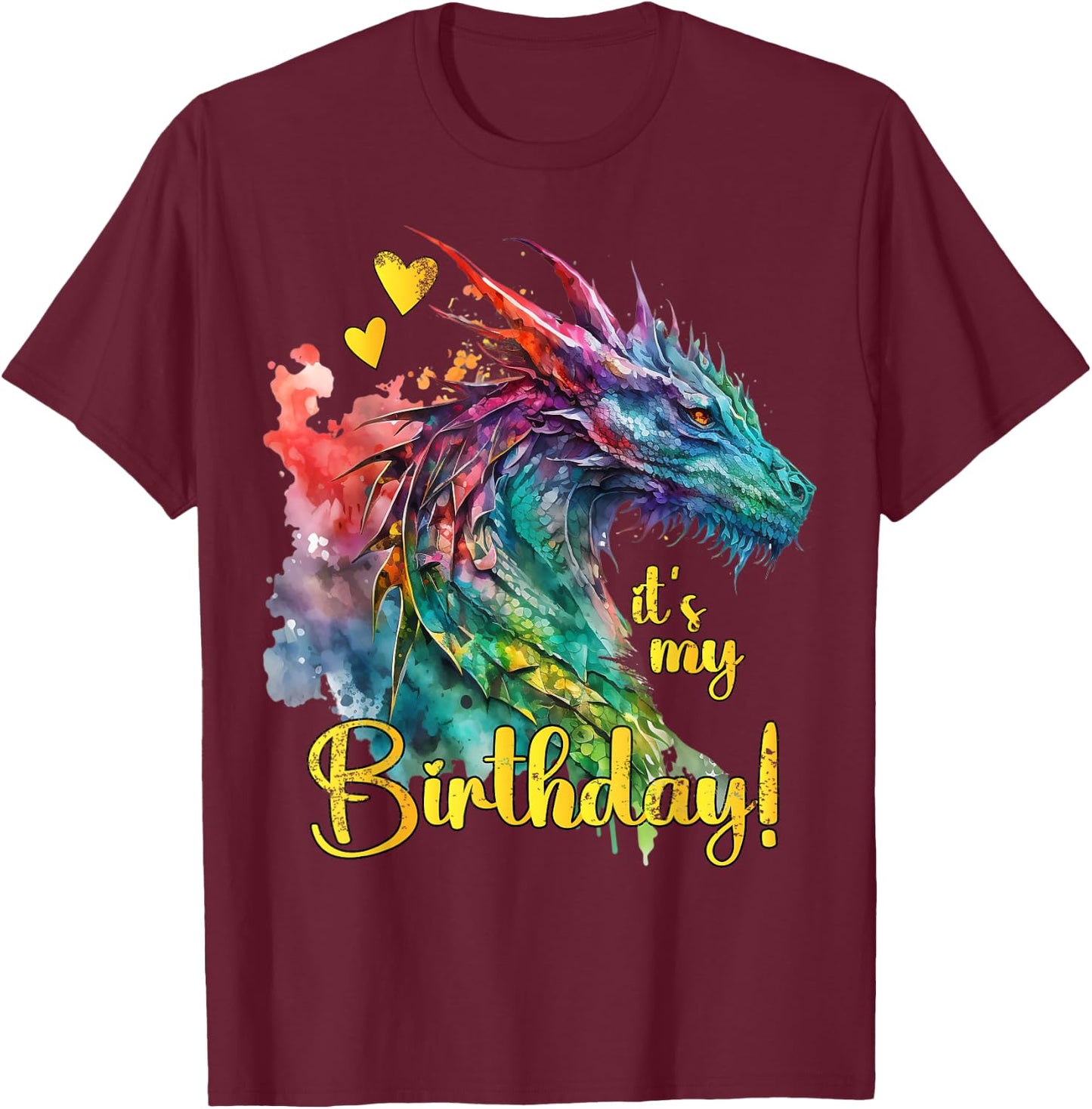 It's my Birthday Dragon Themed - Dragons Lover Watercolor T-Shirt - T-Shirt | Maroon