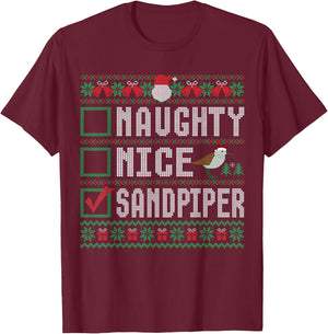 Naughty Nice Sandpiper Birds Animal Lovers Christmas List T-Shirt - T-Shirt | Maroon