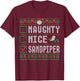 Naughty Nice Sandpiper Birds Animal Lovers Christmas List T-Shirt - T-Shirt | Maroon