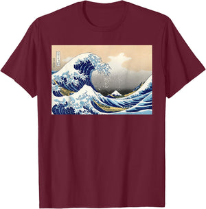 The Great Wave Off Kanagawa Japanese Fine Art Hokusai T-Shirt - T-Shirt | Maroon