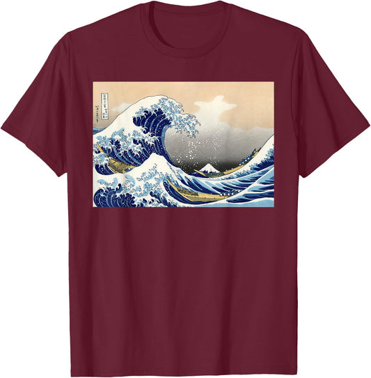 The Great Wave Off Kanagawa Japanese Fine Art Hokusai T-Shirt - T-Shirt | Maroon