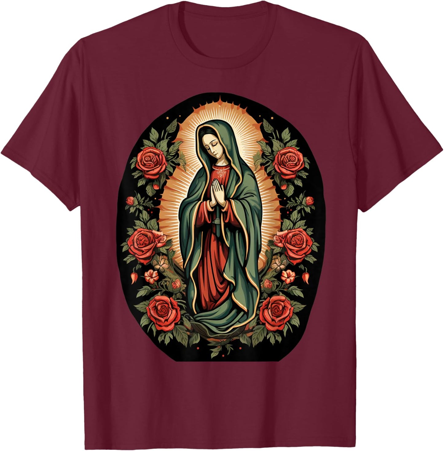 Our Lady of Guadalupe Sant Mary For Christians, Catholics T-Shirt - T-Shirt | Maroon