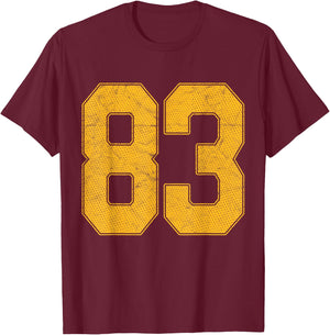 Number 83 Numbered Uniform Sports Team Jersey 83rd Birthday T-Shirt - T-Shirt | Maroon