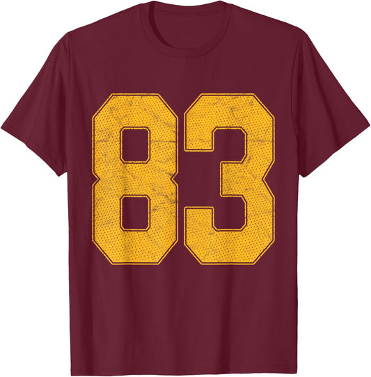 Number 83 Numbered Uniform Sports Team Jersey 83rd Birthday T-Shirt - T-Shirt | Maroon