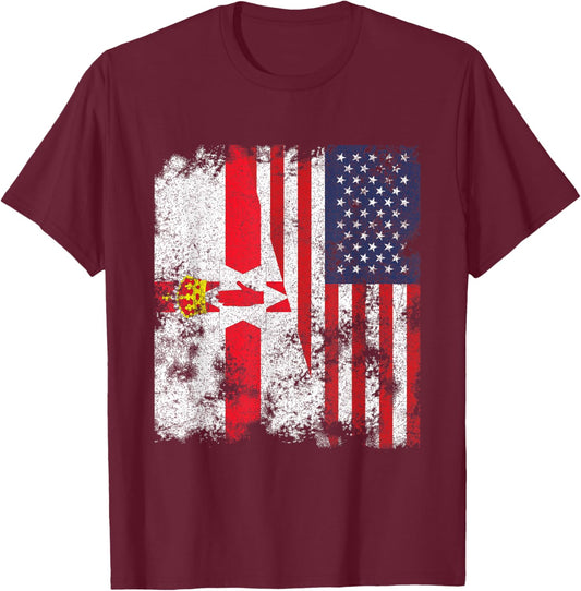 Northern Ireland USA Flag Distressed - Half American Kids Men T-Shirt - T-Shirt | Maroon