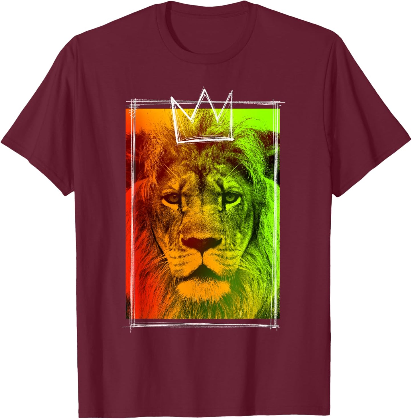 Trendy King Lion Neon Crown Poster T-Shirt - T-Shirt | Maroon