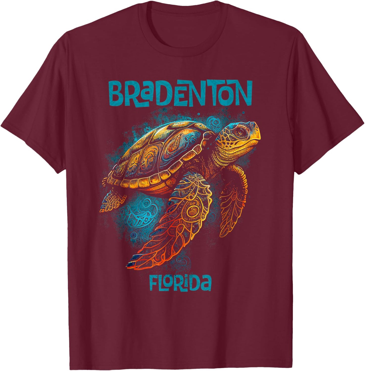Bradenton Beach Florida FL Retro Vintage Sea Turtle T-Shirt - T-Shirt | Maroon