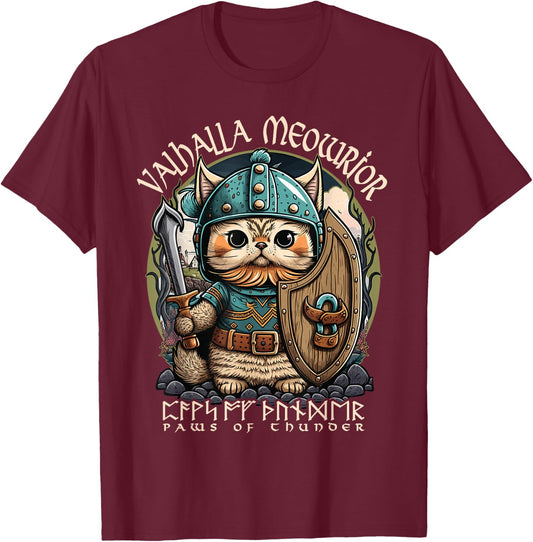 Nordic Norse Viking Cat Warrior , Men, Kids T-Shirt - T-Shirt | Maroon