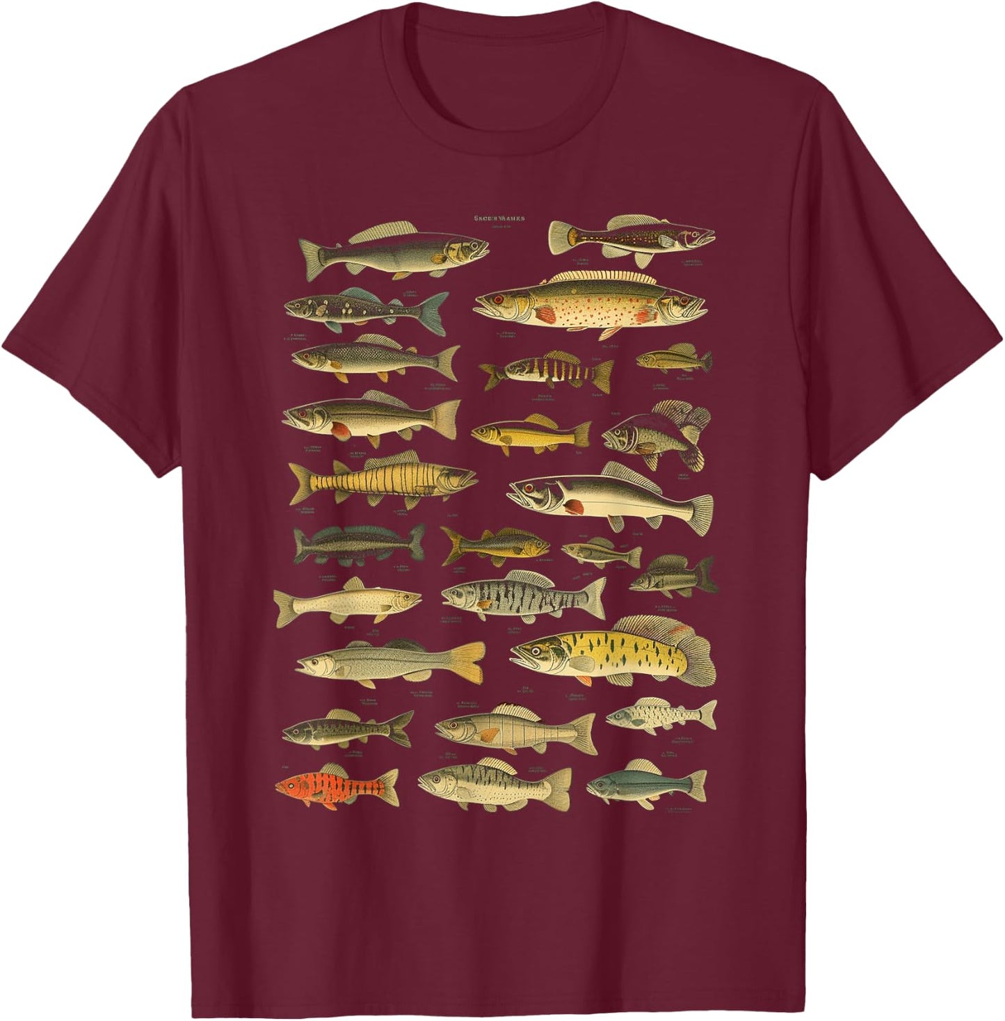 Types Of Freshwater Fish Species Fishing Graphic T-Shirt - T-Shirt | Maroon