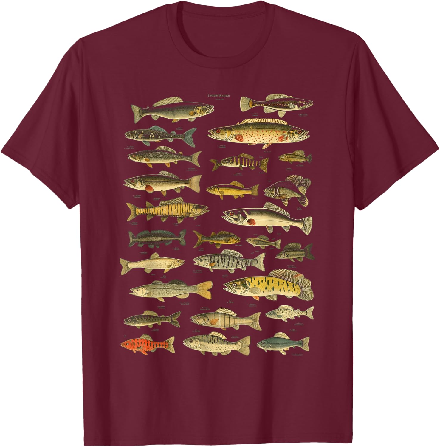 Types Of Freshwater Fish Species Fishing Graphic T-Shirt - T-Shirt | Maroon