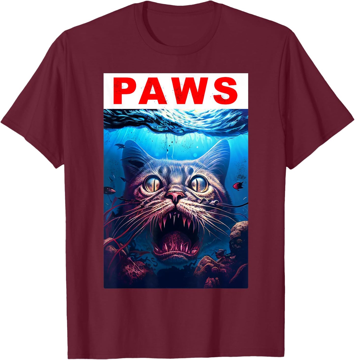 Paws Funny Cat Kitten Shark Tomcat Kitty Parody Cat Lover Men Women Girls Kids T-Shirt - T-Shirt | Maroon
