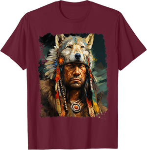 Wolf Native American T-Shirt - T-Shirt | Maroon