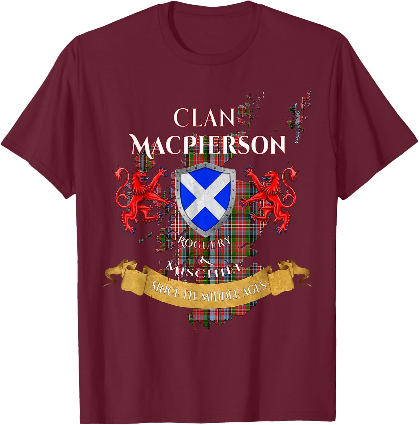 MacPherson Scottish Family Clan Middle Ages Mischief T-Shirt - T-Shirt | Maroon