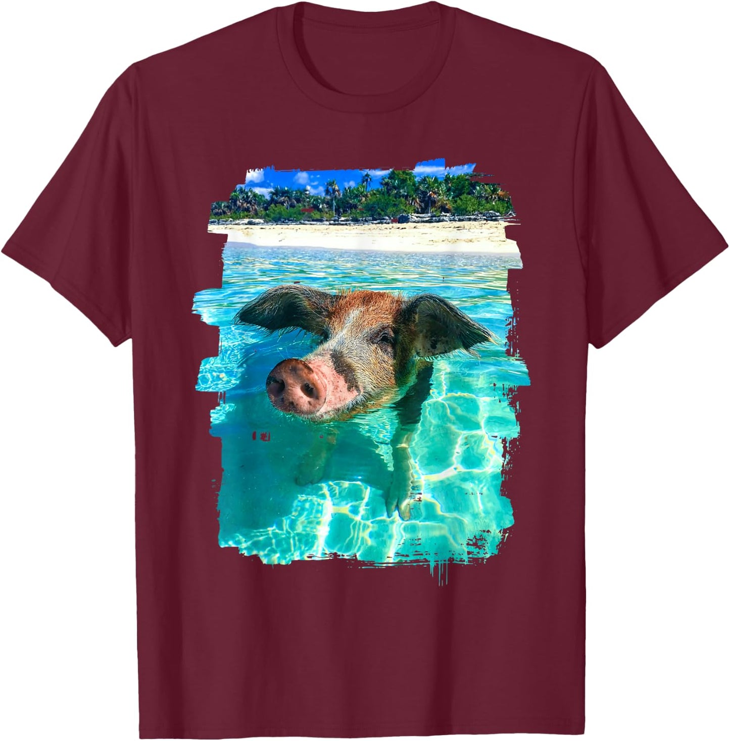 The Bahamas Swimming Pig Caribbean Beach Trips Summer Vibes T-Shirt - T-Shirt | Maroon