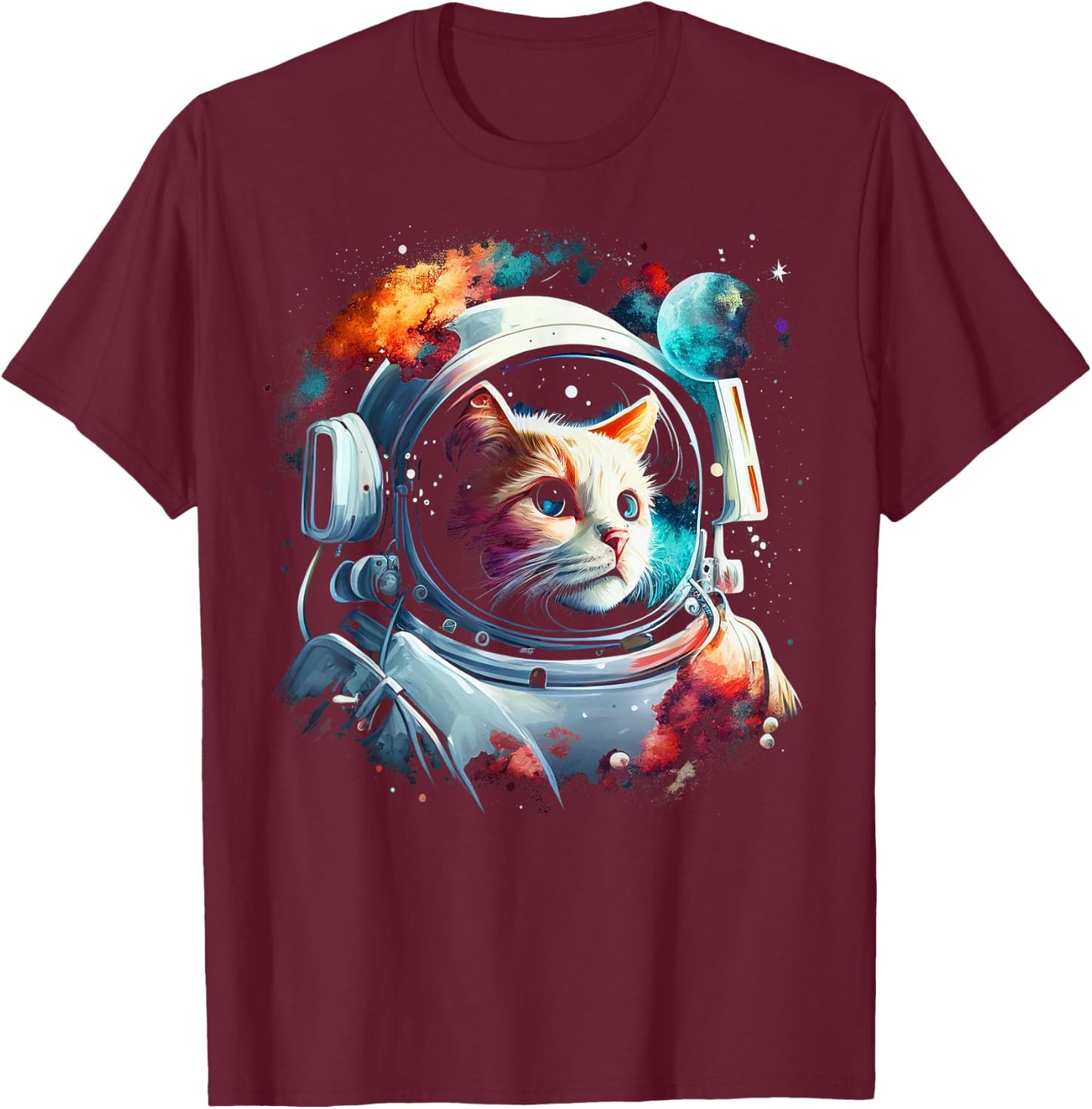 Astronaut Cat or Funny Space Cat on Galaxy Cat Lover Women Kids T-Shirt - T-Shirt | Maroon