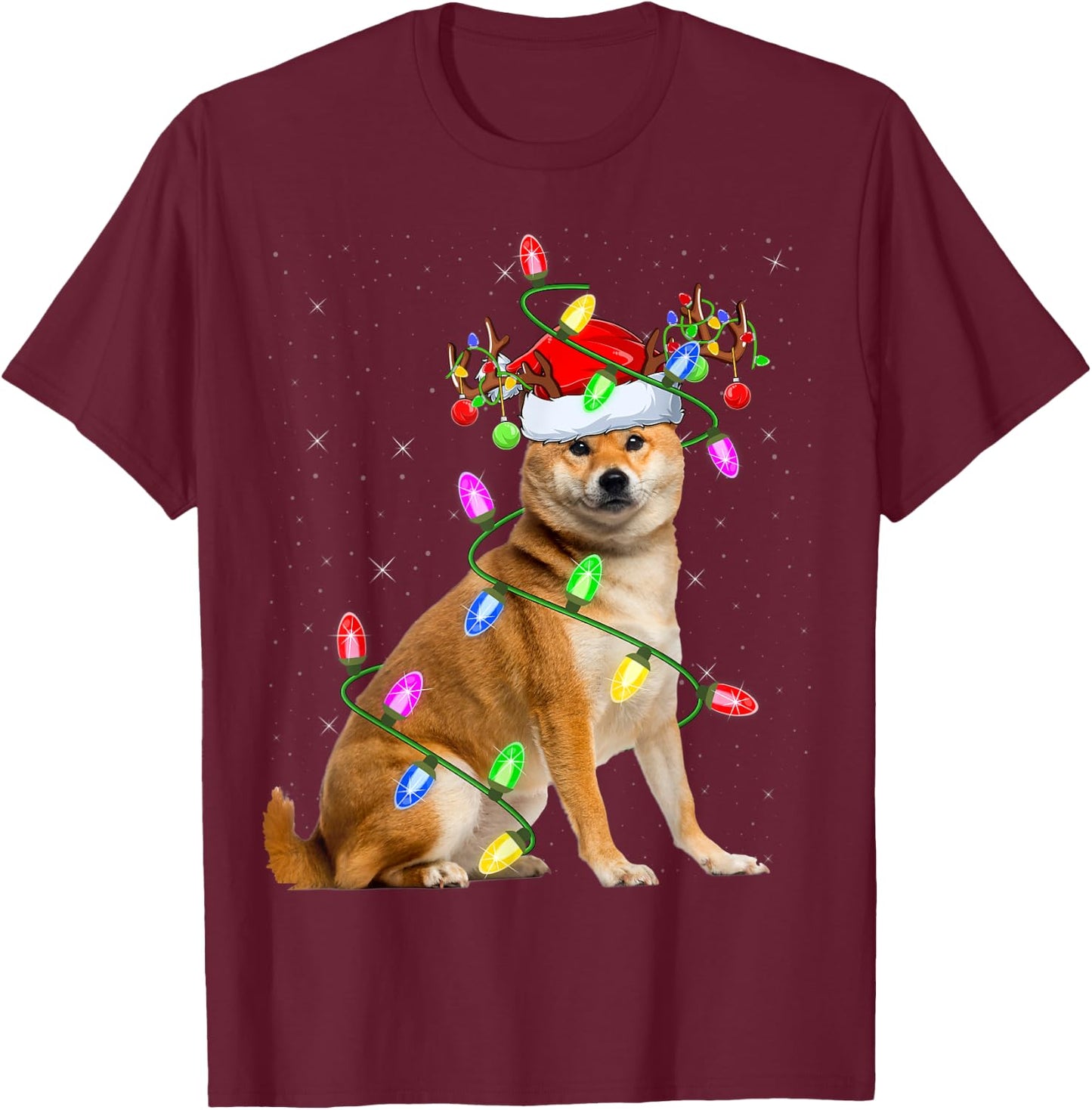 Shiba Inu Dog Lover Xmas Lighting Santa Shiba Inu Christmas T-Shirt - T-Shirt | Maroon
