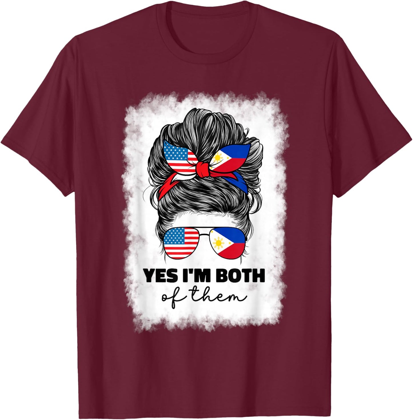 Half Filipino And American America Philippines Usa Flag Girl T-Shirt - T-Shirt | Maroon