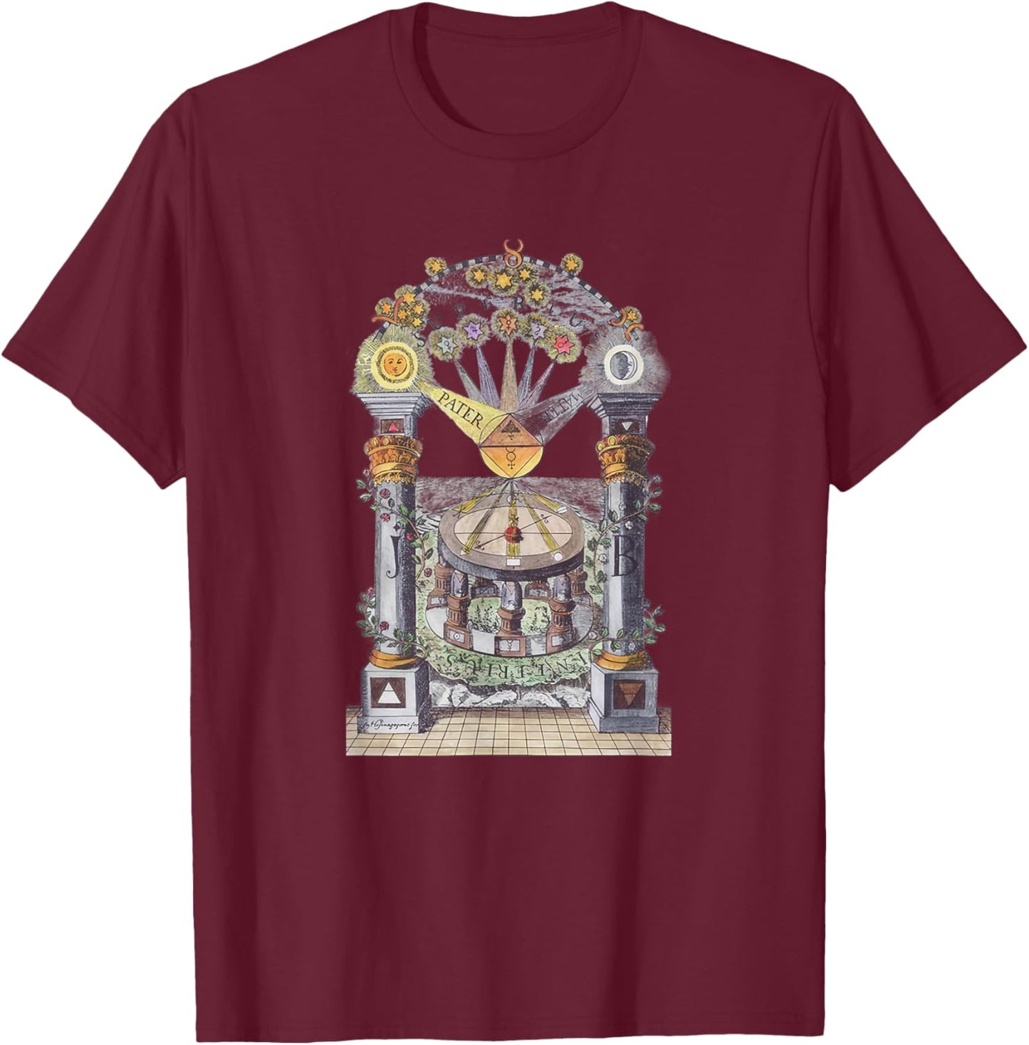Masonic columns of Jachin and Boas T-Shirt - T-Shirt | Maroon