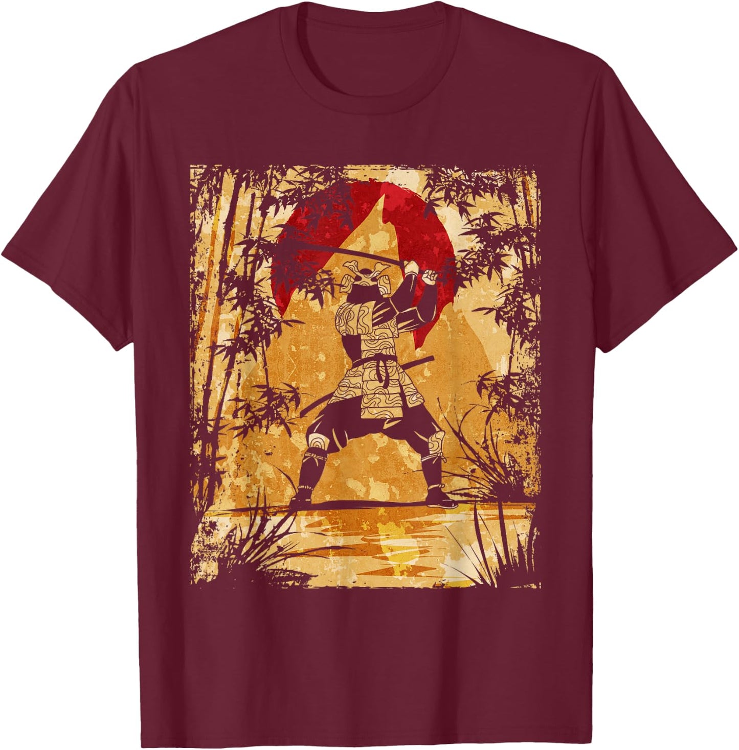 Samurai Japanese Art Vintage Fighter Retro T-Shirt - T-Shirt | Maroon