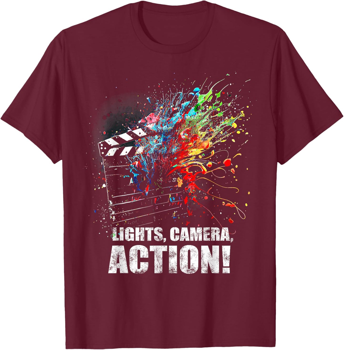Lights Camera Action Movie Director Movie Clapper Board T-Shirt - T-Shirt | Maroon