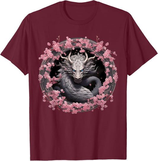 Blossom Dragon T-Shirt - T-Shirt | Maroon